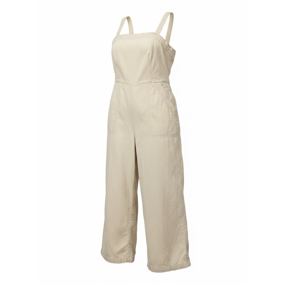 Old Navy Linen Blend Wide Leg Cami Jumpsuit L Tan Beige Beachy Coastal  NO BELT‎